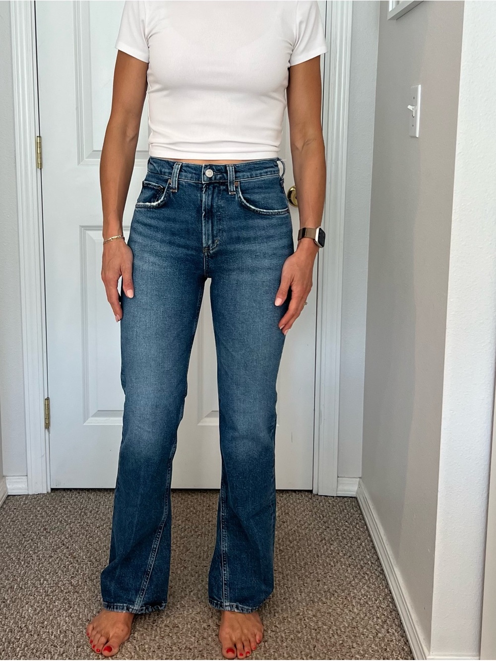 Agolde Dark Blue High-Rise Flare Jeans